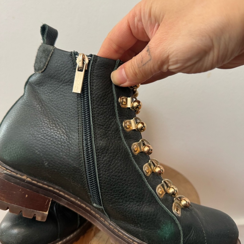 MI/MAI Paris dark forest green leather boots with gold toggled size 39 - Picture 8 of 10